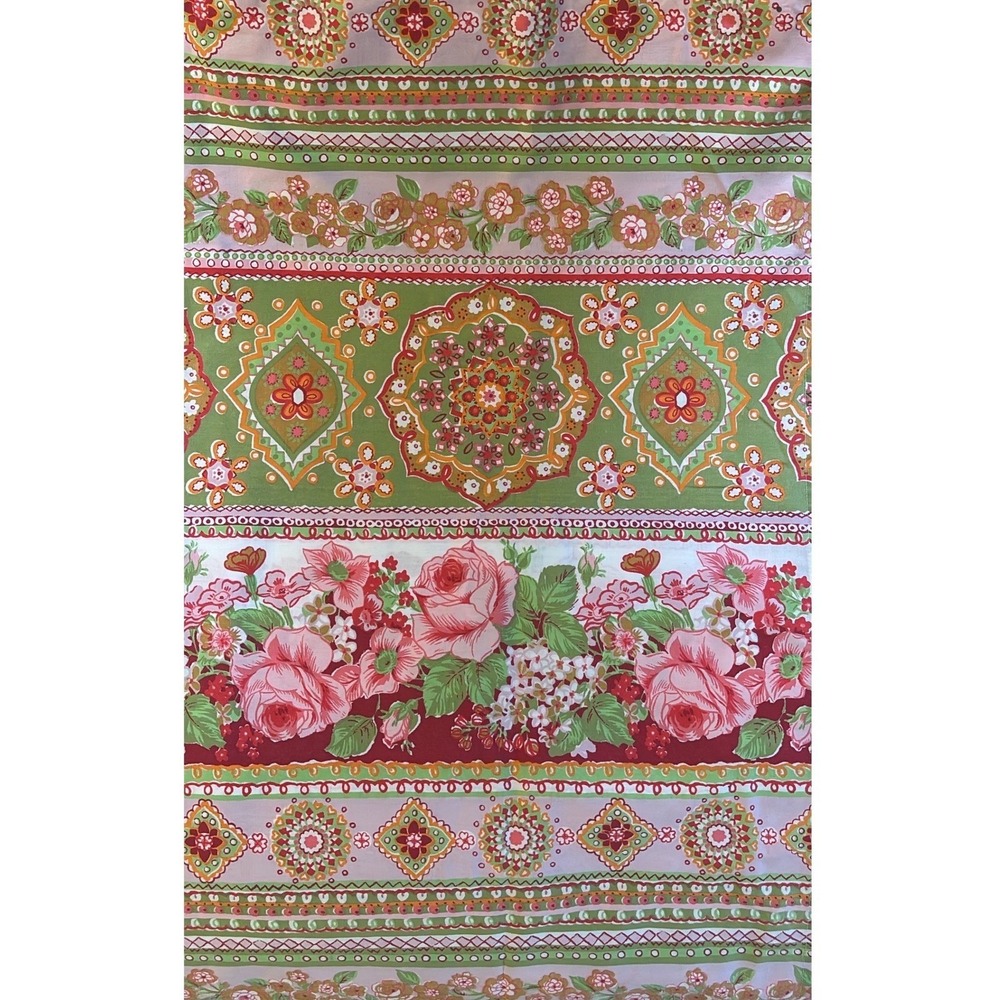 Vintage Cannon Royal Family Twin‎ Flat Sheet Pink Green Floral Boho Percale USA